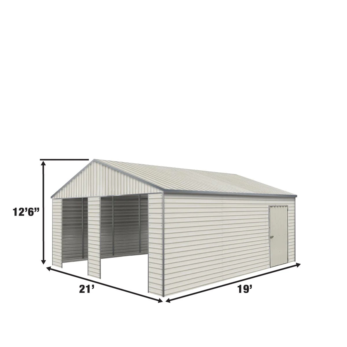 New 21’ x 19’ Double Garage Metal Shed with Side Entry Door, 400 Sq-Ft, 8' Eave Height, 27 GA Corrugated Panels, Garage Doors sold seperatly