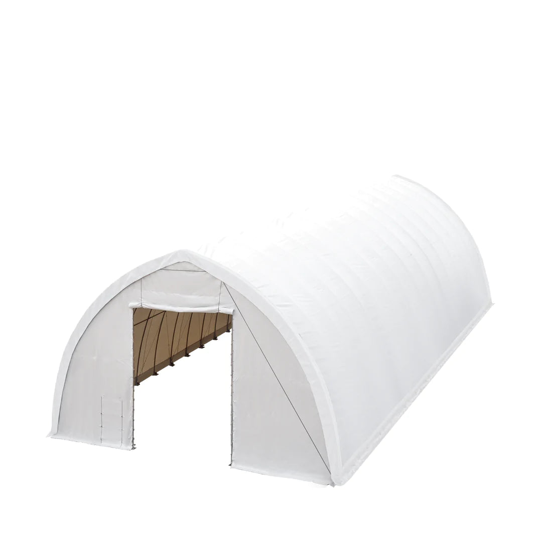 New 40' x 60' Peak Ceiling Storage Shelter, Single Truss, 17oz Commercial Grade PVC Cover, 13' W x 16' H Wide Open Door on Two End Walls