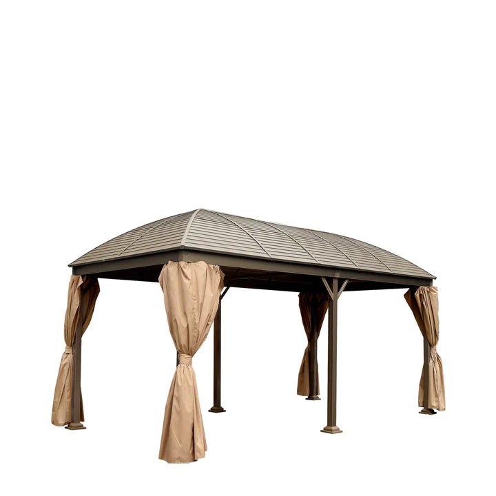 New 10’ x 20’ Hardtop Curved Steel Roof Patio Gazebo, Mosquito Nets & Curtains Included