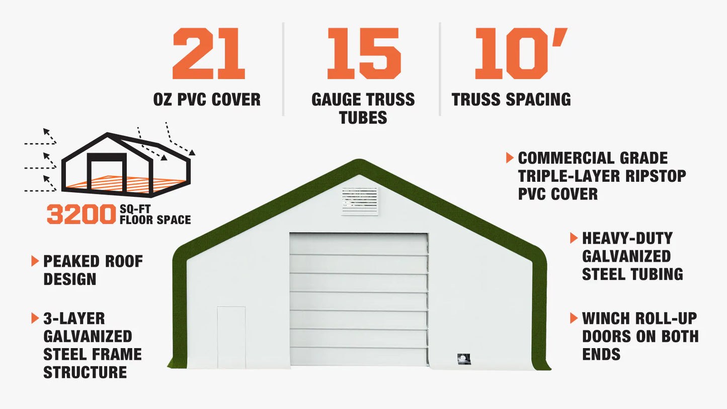 New 40' x 80' Dual Truss Storage Shelter with Heavy Duty 21 oz PVC Cover & Drive Through Doors