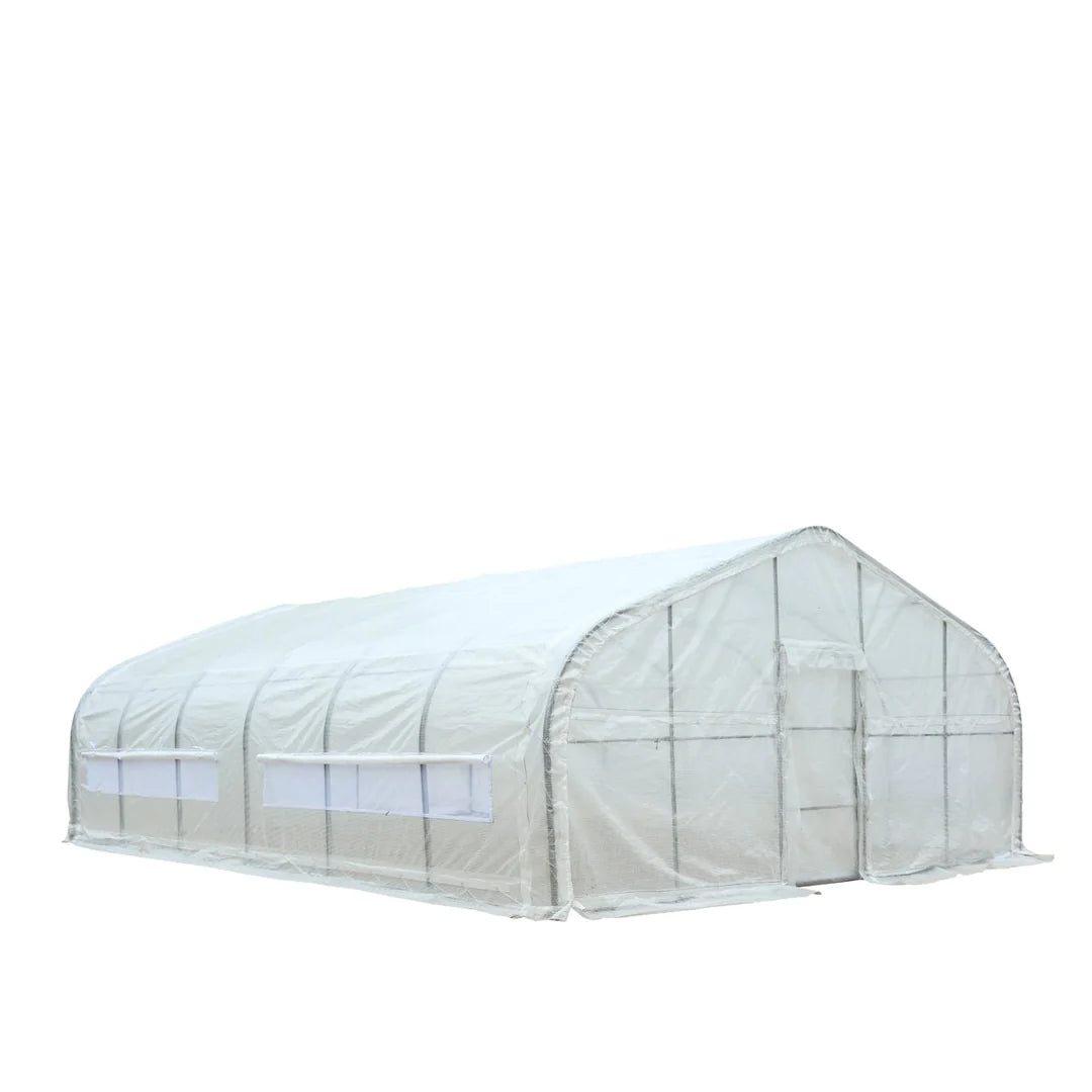 New 20’ x 30’ Tunnel Greenhouse Grow Tent w/12 Mil Ripstop Leno Mesh Cover, Cold Frame, Roll-up Windows, Peak Ceiling Roof