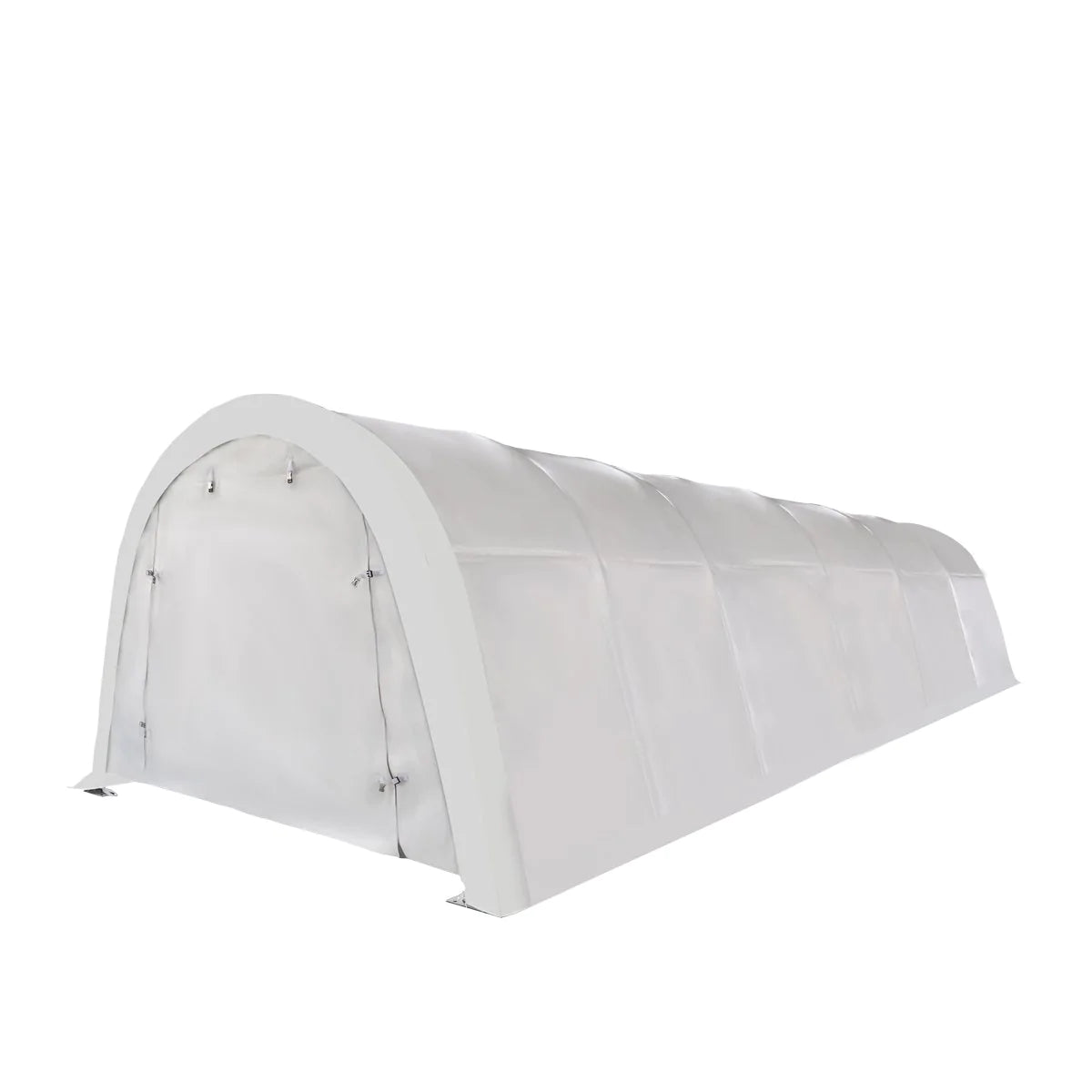 New 12’ x 30’ Car Shelter w/Rounded Roof & Heavy-Duty 11 OZ PE Fabric Cover, Galvanized Steel Frame, Roll-Up Doors