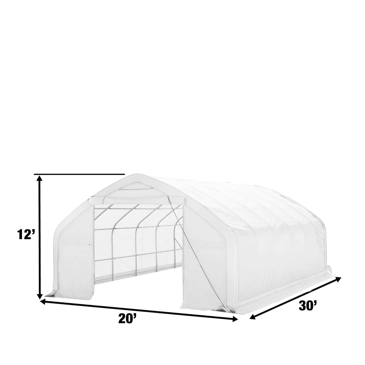 New 20' x 30' Straight Wall Peak Ceiling Storage Shelter with Heavy Duty 11 oz PE Cover & Drive Through Door