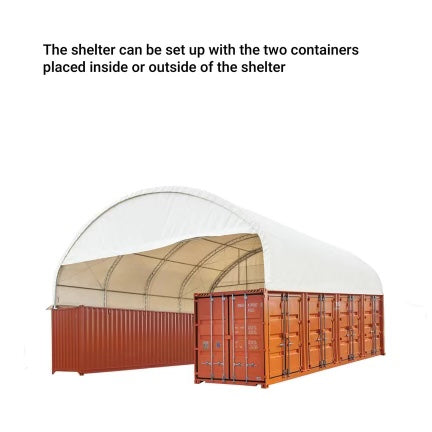 New 40' x 40' Dual Truss Container Shelter with Heavy Duty 21 oz PVC Cover, Enclosed End Wall & Front Drop