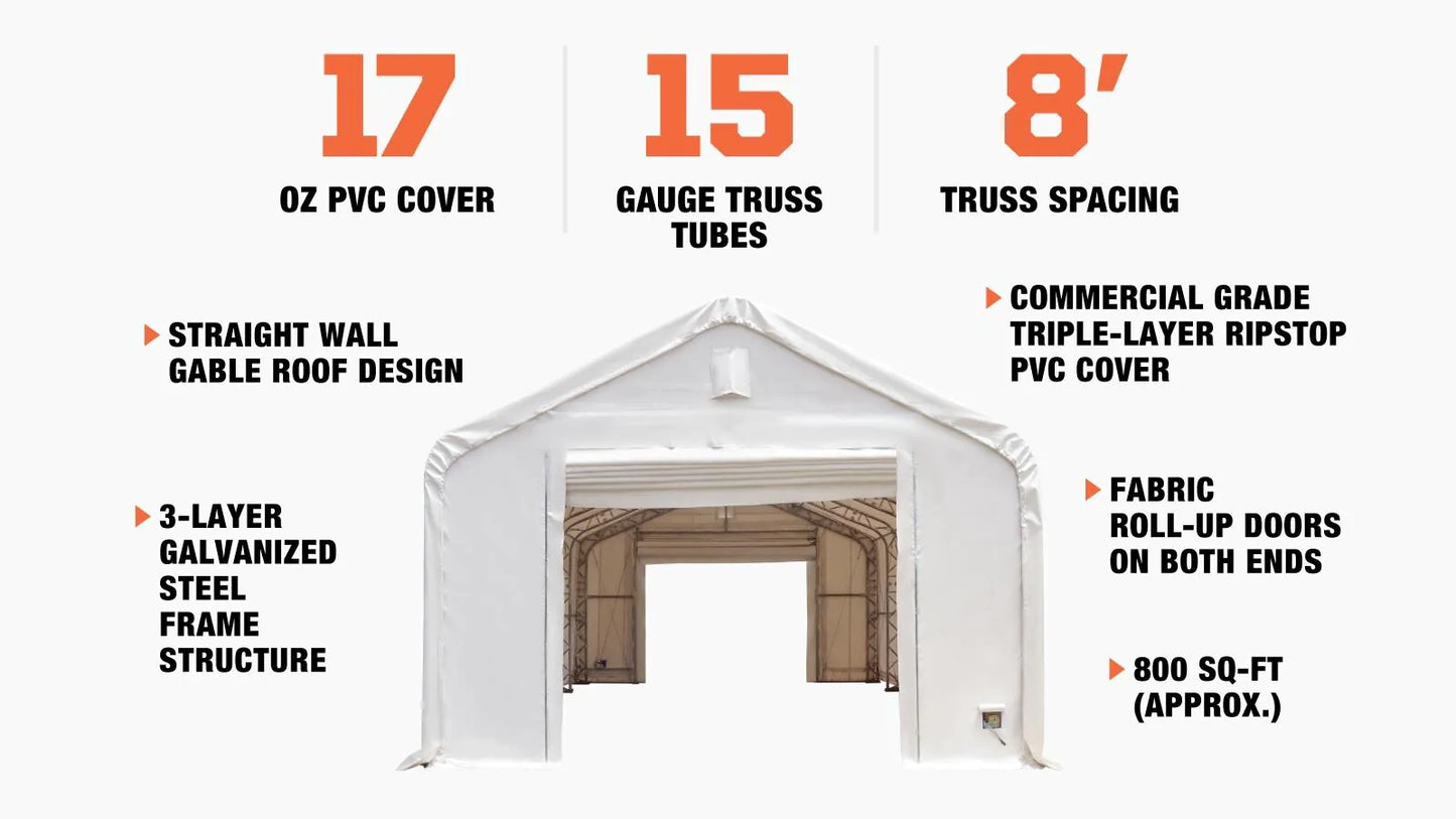 New Pro Series 20' x 63' Dual Truss Storage Shelter with Heavy Duty 17 oz PVC Cover & Drive Through Doors