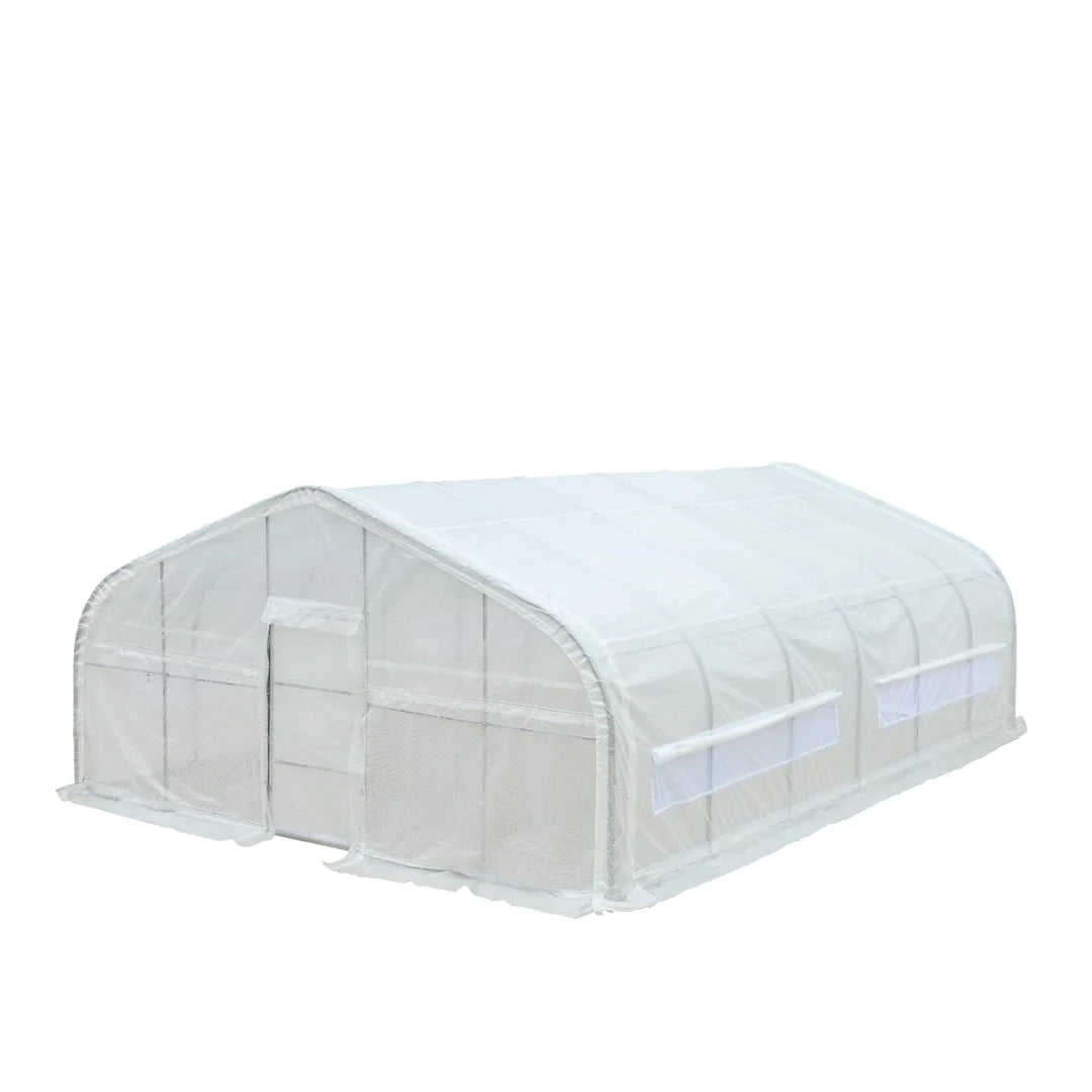 New 20’ x 30’ Tunnel Greenhouse Grow Tent w/12 Mil Ripstop Leno Mesh Cover, Cold Frame, Roll-up Windows, Peak Ceiling Roof