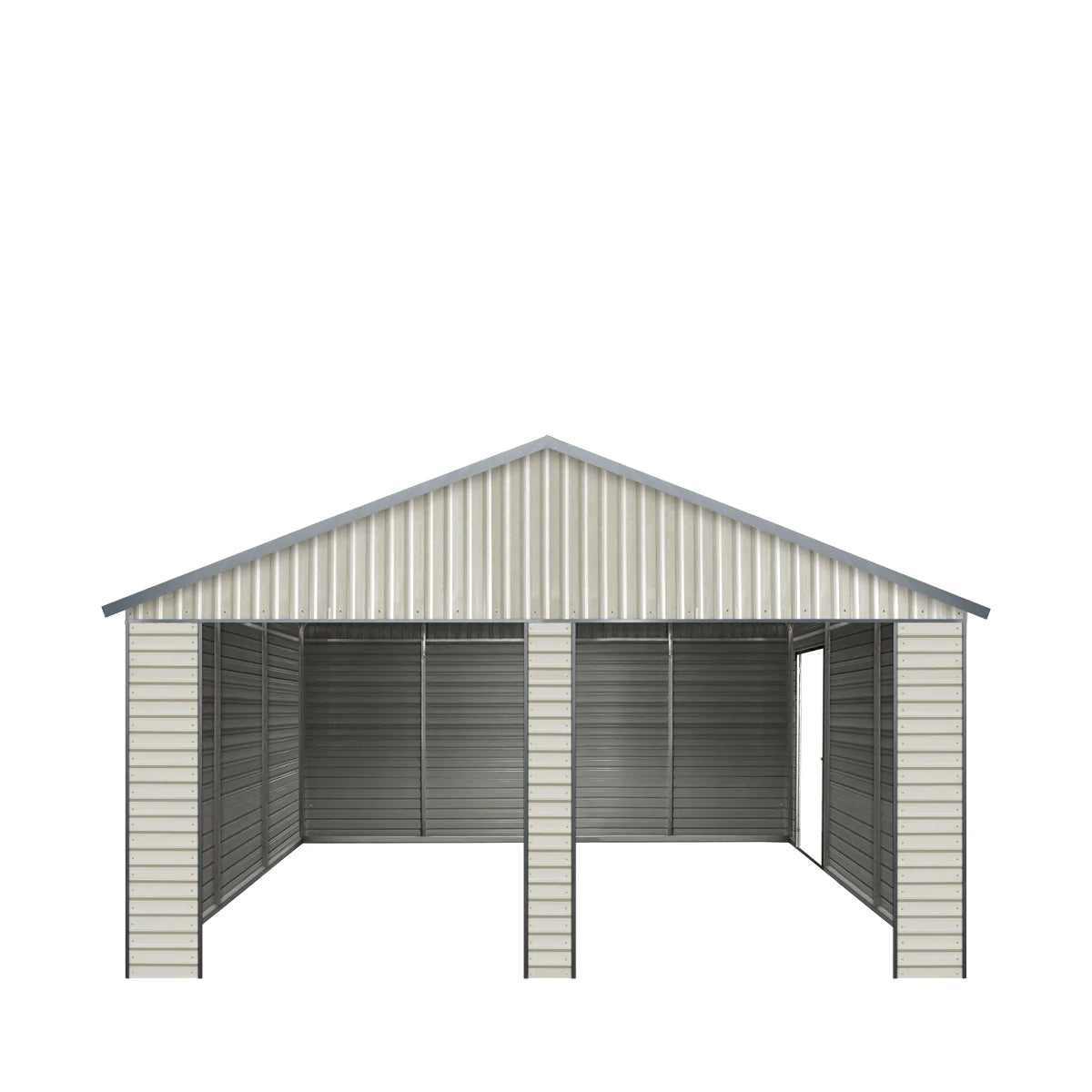 New 21’ x 19’ Double Garage Metal Shed with Side Entry Door, 400 Sq-Ft, 8' Eave Height, 27 GA Corrugated Panels, Garage Doors sold seperatly