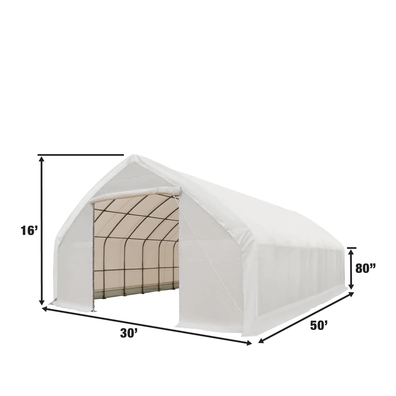 New 30' x 50' Straight Wall Peak Ceiling Storage Shelter with Heavy Duty 17 oz PVC Cover & Drive Through Doors