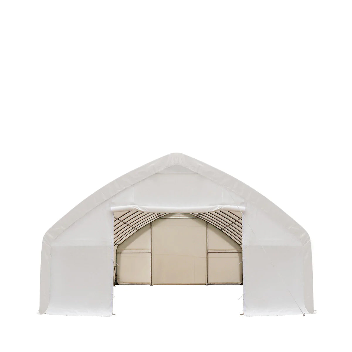 New 30' x 50' Straight Wall Peak Ceiling Storage Shelter with Heavy Duty 17 oz PVC Cover & Drive Through Doors