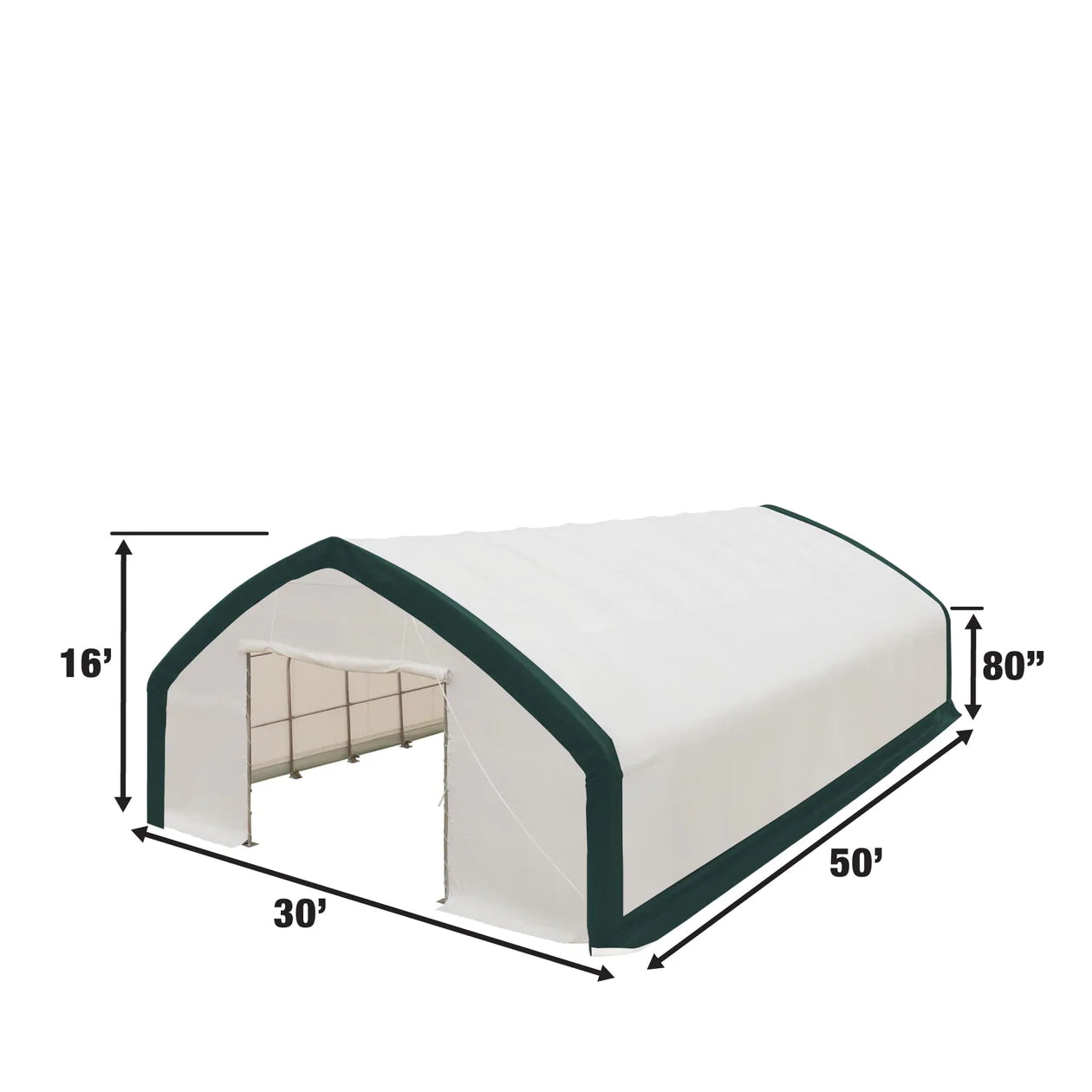 New 30' x 50' Straight Wall Peak Ceiling Storage Shelter with Heavy Duty 11 oz PE Cover & Drive Through Doors