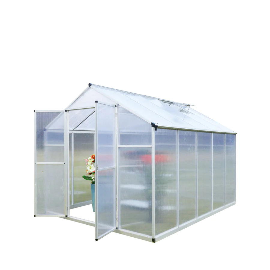 New  8' x 10' Aluminum Frame Greenhouse w/4 mm Twin Wall Polycarbonate Panels, UV Protected Panels