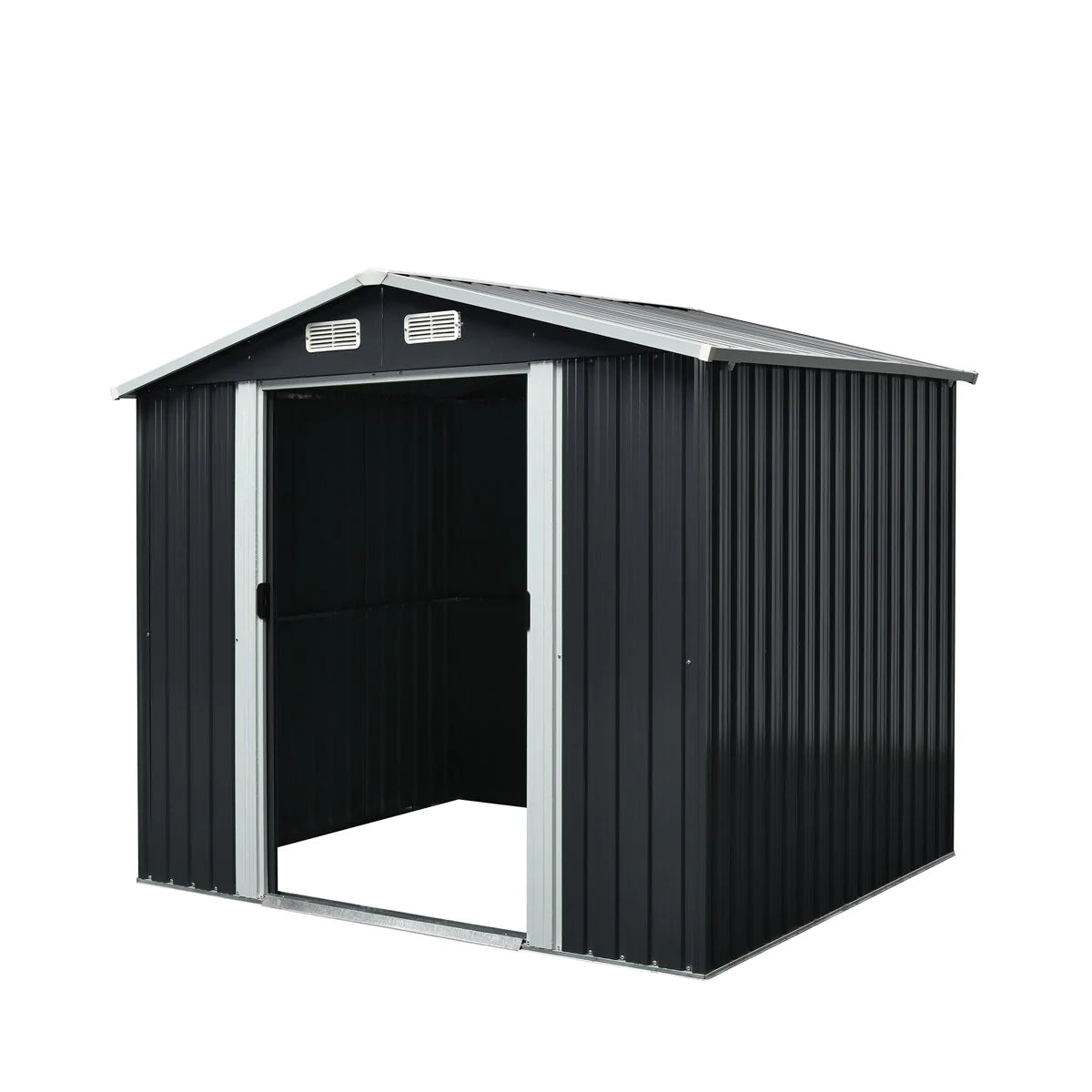 New 6’ x 8’ Galvanized Apex Roof Metal Shed, 41” Sliding Door, 29 GA Corrugated Metal, 67” Edge Height