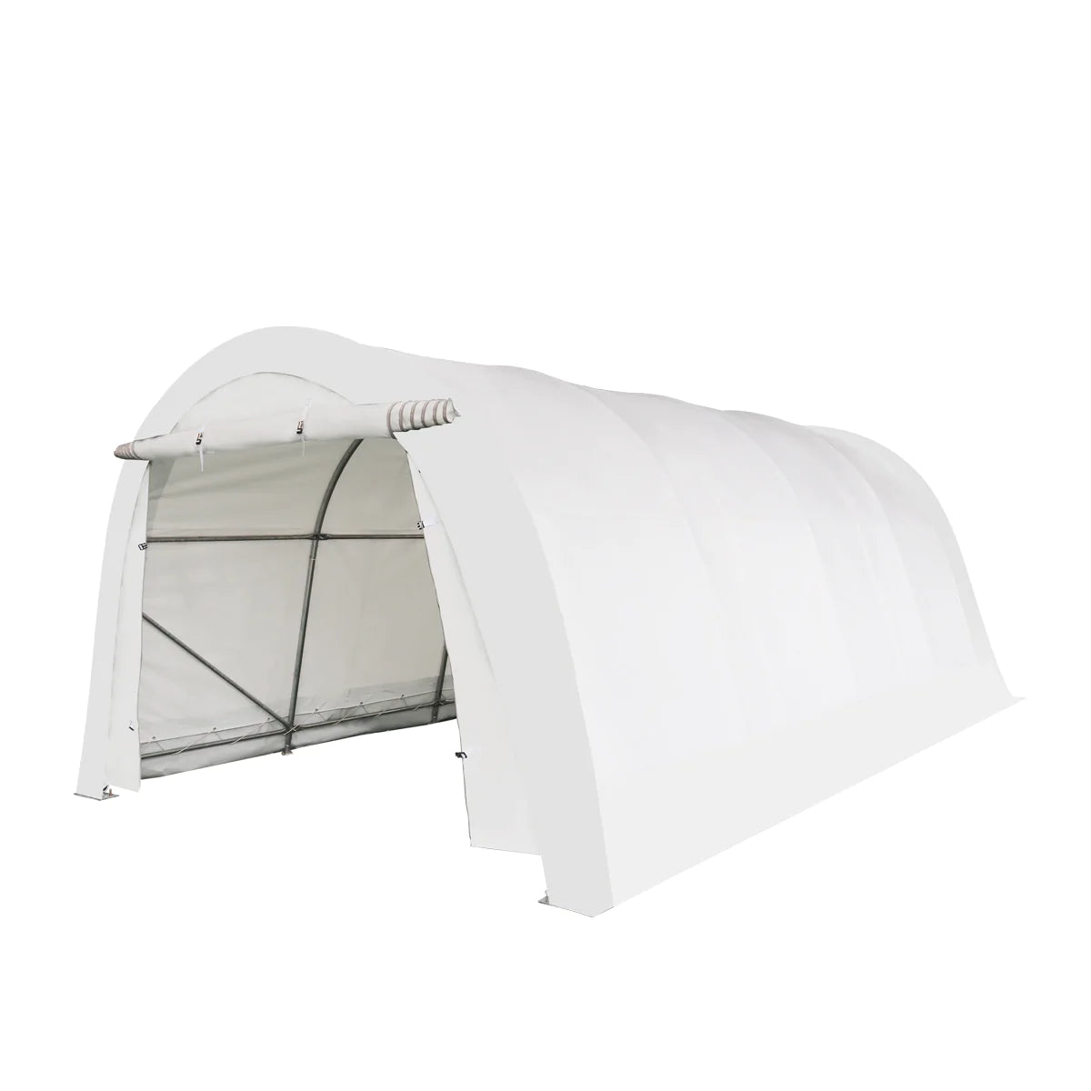 New 12’ x 20’ Car Shelter w/Rounded Roof & Heavy-Duty 11 OZ PE Fabric Cover, Galvanized Steel Frame, Roll-Up Doors