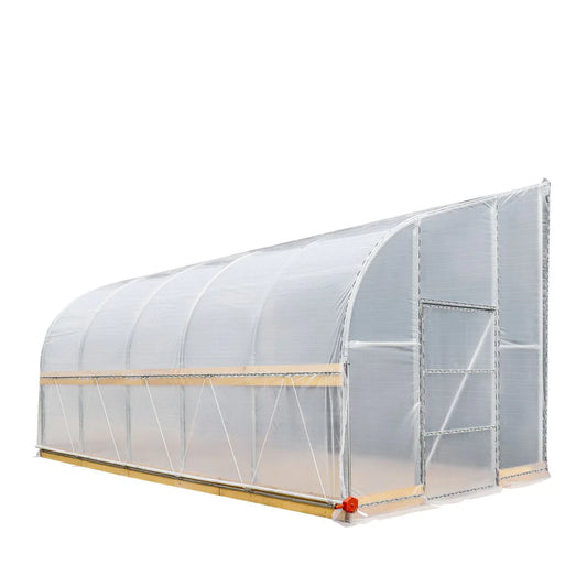 New 10’ x 20’ Lean-To Greenhouse Grow Tent w/6 Mil Clear EVA Plastic Film, Cold Frame, Hand Crank Roll-Up Side, 6-½’ Sidewall