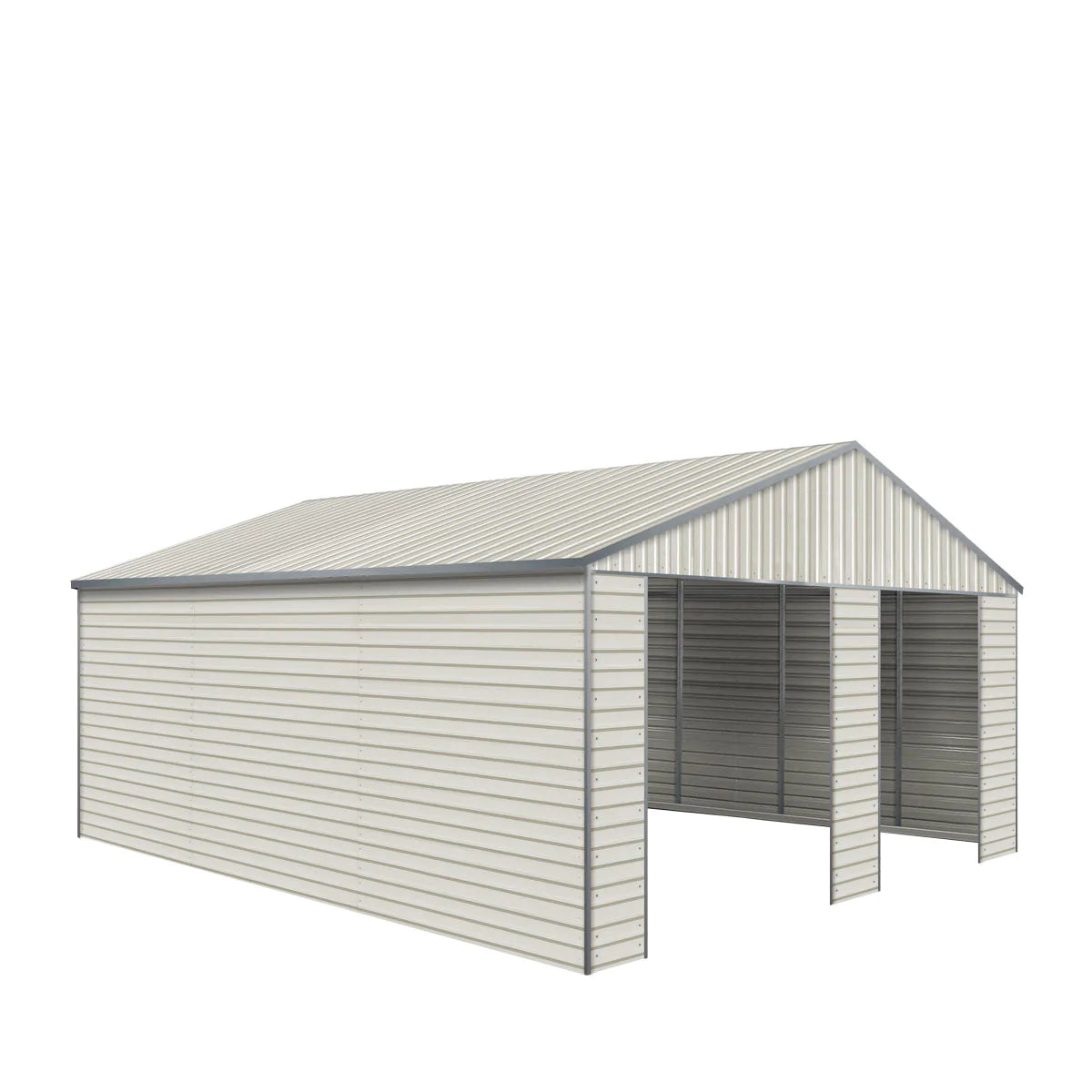 New 21’ x 19’ Double Garage Metal Shed with Side Entry Door, 400 Sq-Ft, 8' Eave Height, 27 GA Corrugated Panels, Garage Doors sold seperatly