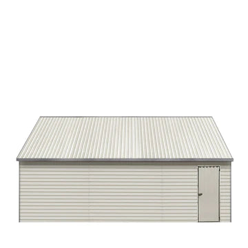 New 21’ x 19’ Double Garage Metal Shed with Side Entry Door, 400 Sq-Ft, 8' Eave Height, 27 GA Corrugated Panels, Garage Doors sold seperatly