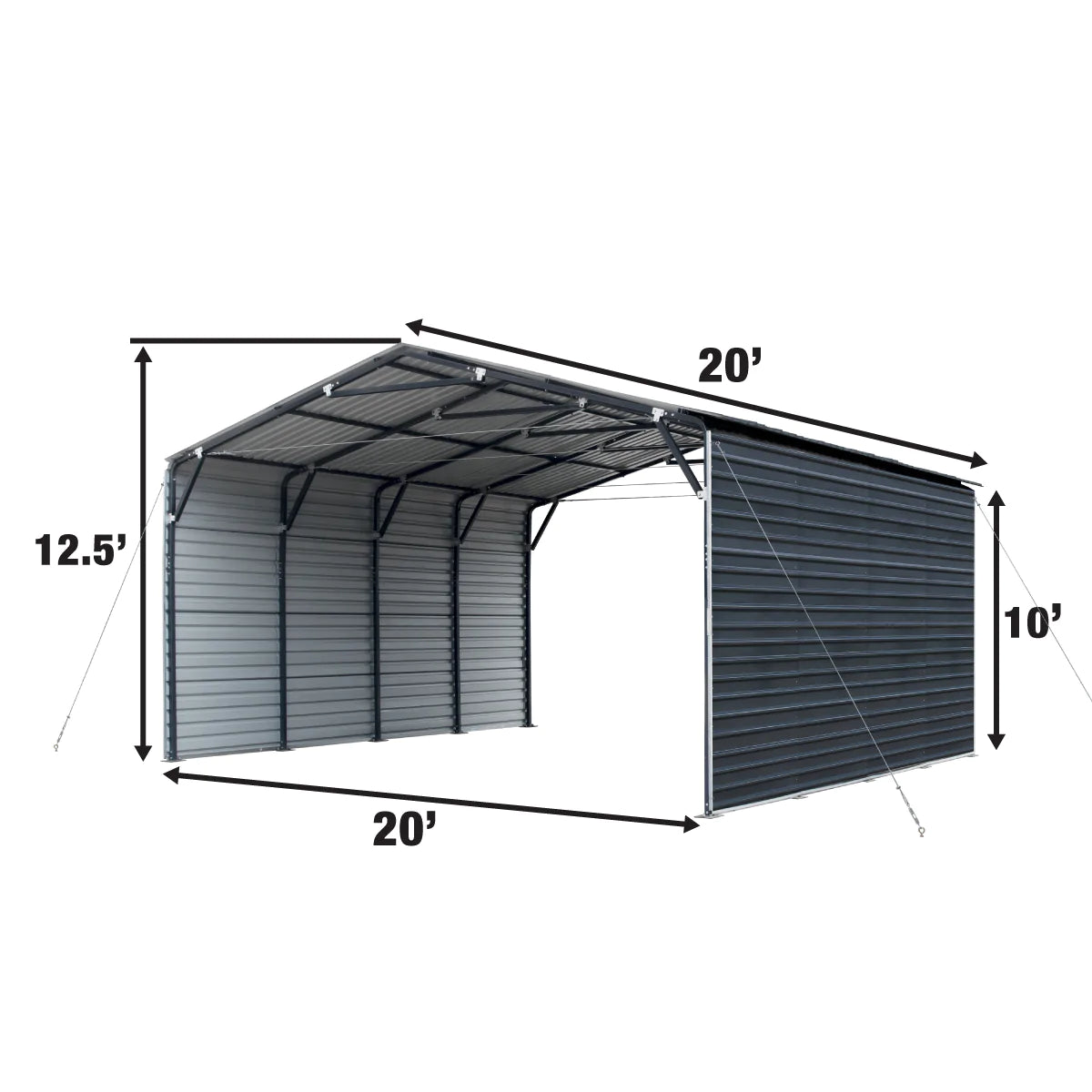 New 20’ x 30’ Metal Shed Carport, 10’ Enclosed Sidewalls, 600 Sq-Ft, 27 GA Corrugated Panels