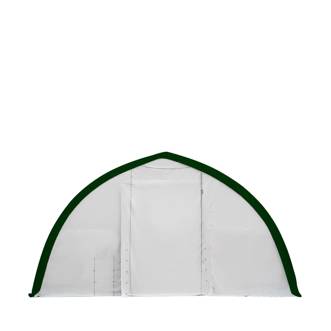 New 40' x 60' Peak Ceiling Storage Shelter, Single Truss, 11oz PE Cover, 13' W x 16' H Wide Open Door on Two End Walls