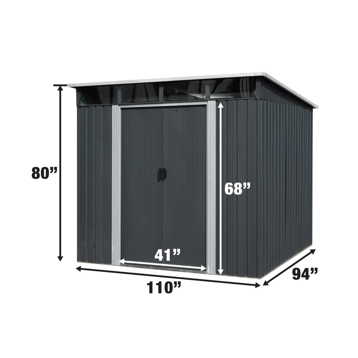 New 8’ x 9’ Galvanized Metal Pent Shed w/Skylight, 41” Sliding Door, 29 GA Corrugated Metal, 80” Peak Ceiling