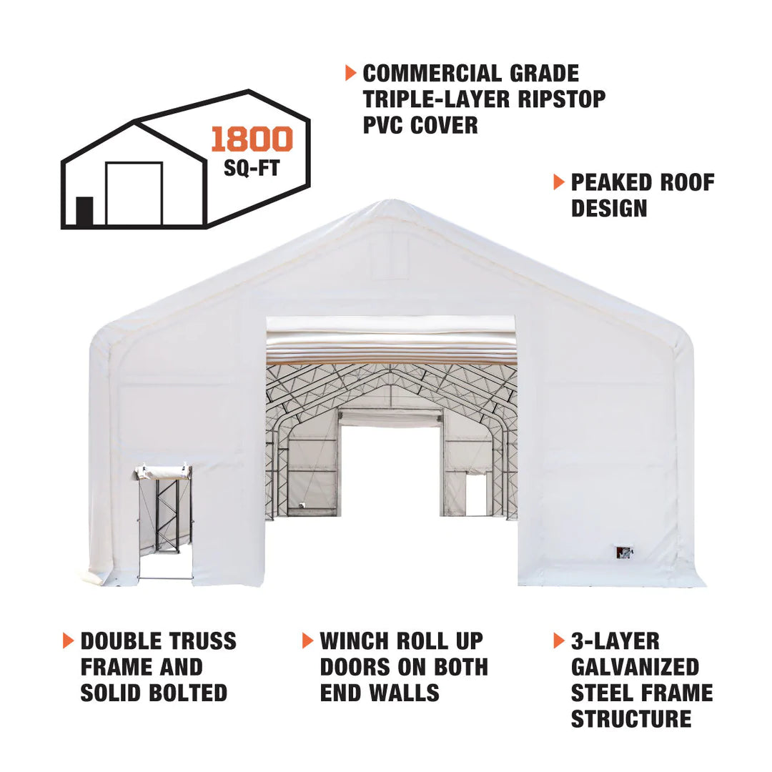 New 30' x 60' Dual Truss Storage Shelter with Heavy Duty 17 oz PVC Cover & Drive Through Doors