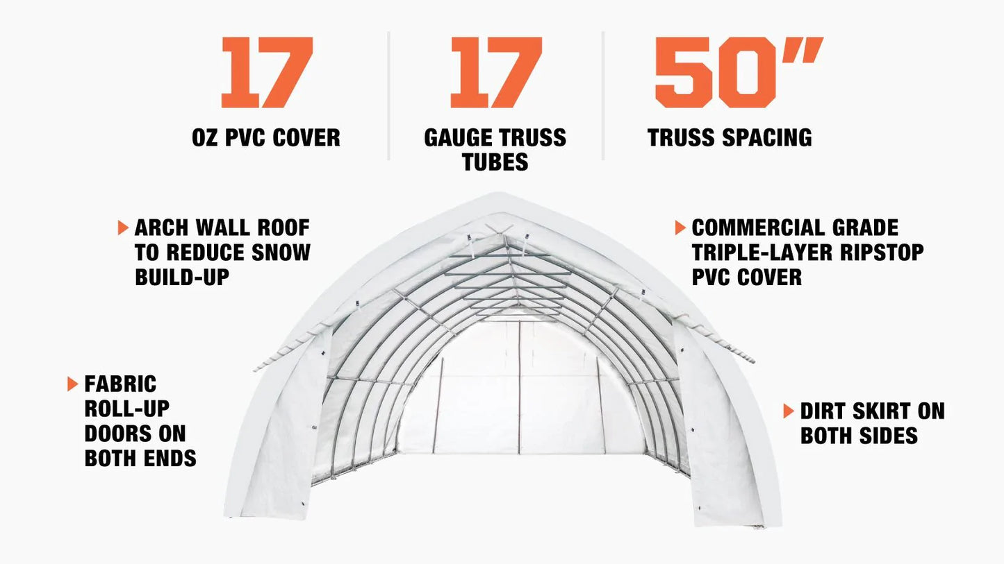 New 20' x 30' Arch Wall Peak Ceiling Storage Shelter with Heavy Duty 17 oz PVC Cover & Drive Through Doors