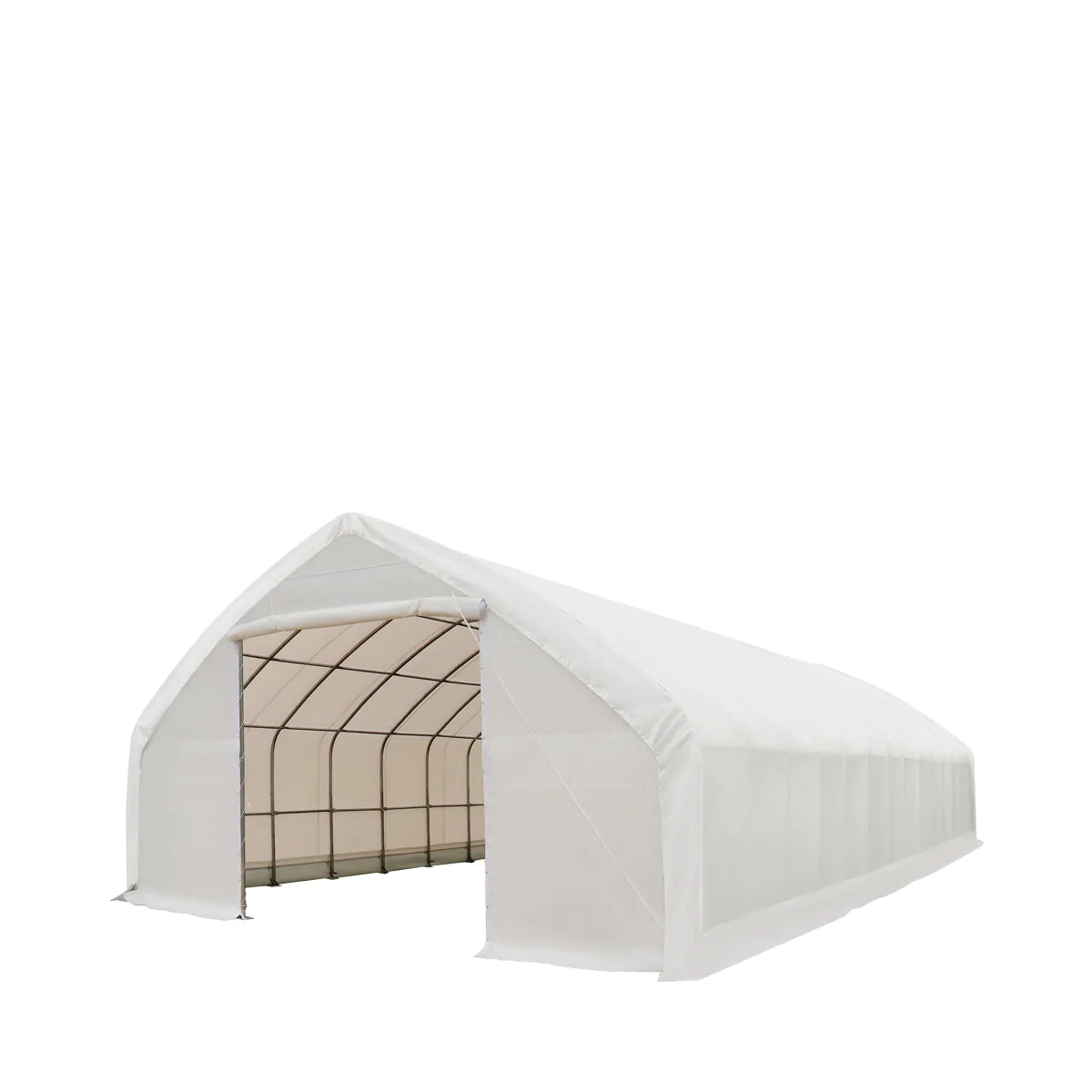 New 30' x 70' Straight Wall Peak Ceiling Storage Shelter with Heavy Duty 17 oz PVC Cover & Drive Through Doors