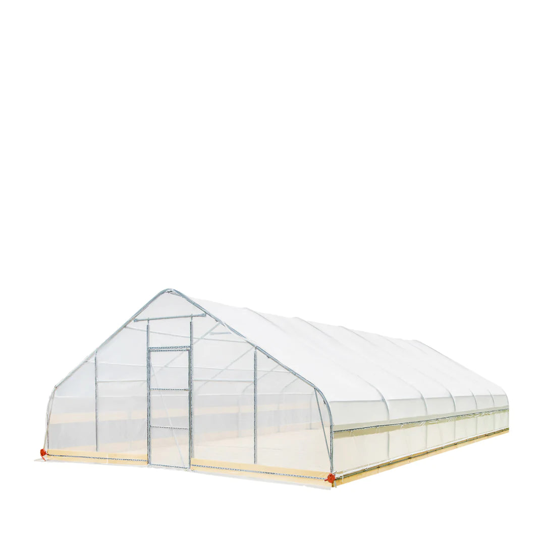 New 25’ x 25’ Tunnel Greenhouse Grow Tent w/6 Mil Clear EVA Plastic Film, Cold Frame, Hand Crank Roll-Up Sides, Peak Ceiling Roof