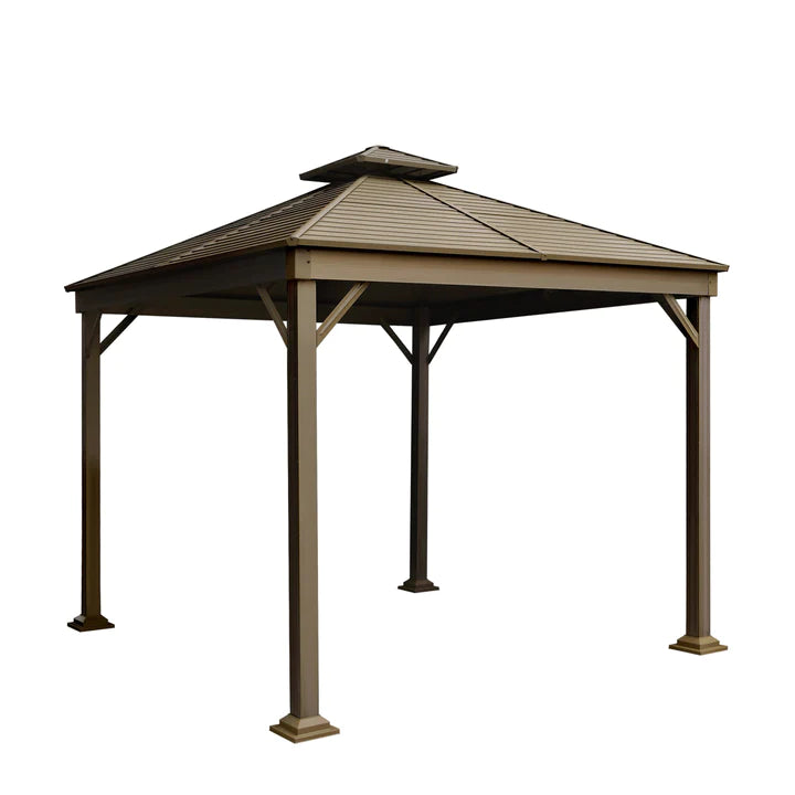 New 10’ x 10’ Hardtop, Double Tier Steel Roof Patio Gazebo, Mosquito Nets & Curtains Included