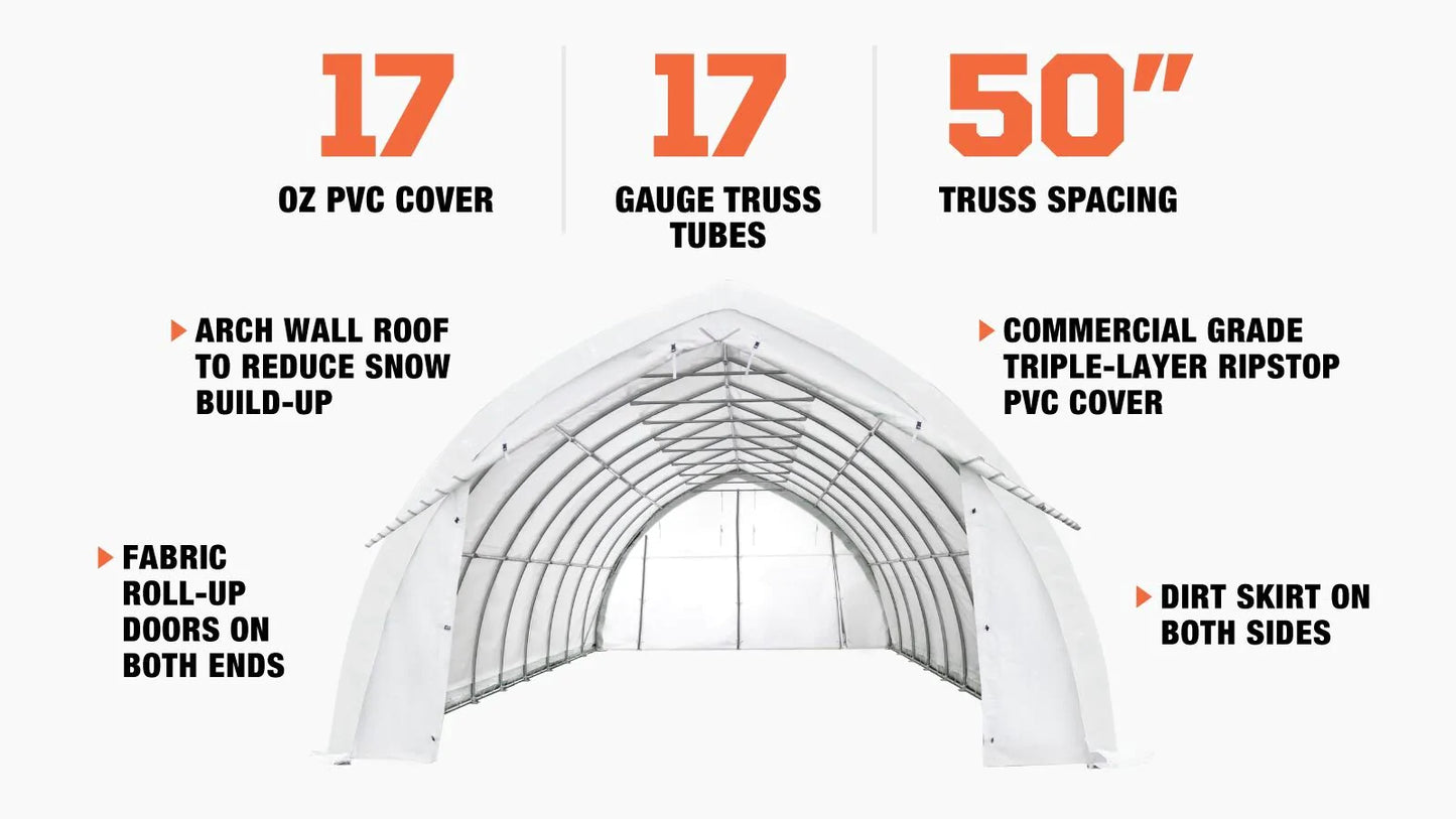 New 20' x 40' Arch Wall Peak Ceiling Storage Shelter with Heavy Duty 17 oz PVC Cover & Drive Through Doors