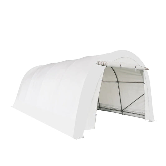 New 12’ x 20’ Car Shelter w/Rounded Roof & Heavy-Duty 11 OZ PE Fabric Cover, Galvanized Steel Frame, Roll-Up Doors