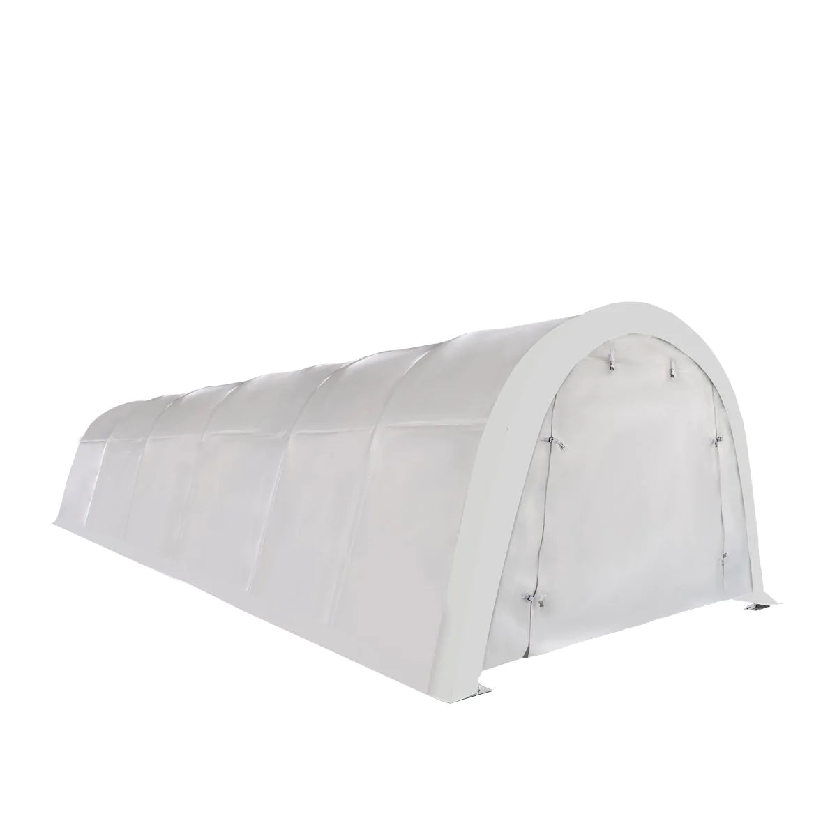 New 12’ x 30’ Car Shelter w/Rounded Roof & Heavy-Duty 11 OZ PE Fabric Cover, Galvanized Steel Frame, Roll-Up Doors