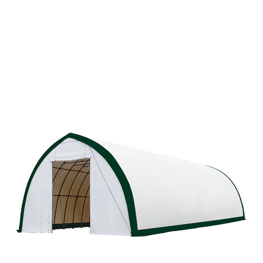 New 40' x 80' Peak Ceiling Storage Shelter, Single Truss, 11oz PE Cover, 13' W x 16' H Wide Open Door on Two End Walls