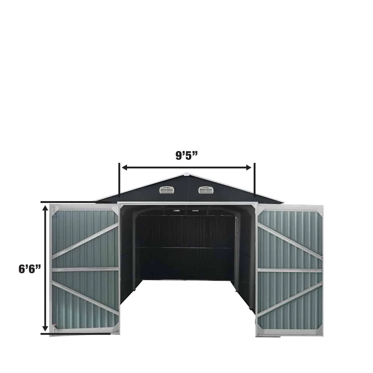 New 13’ x 20’ Metal Garage Shed with Double Front Doors, 7’9” Peak Height, Side Entry Door, 240 Sq-Ft Floor Space