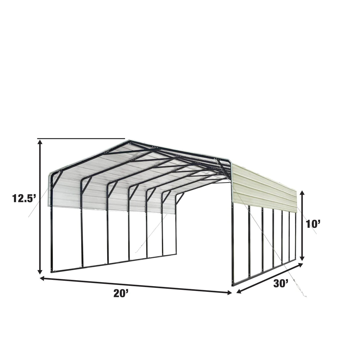 New 20' x 30' All-Steel Carport Shed With 10' High Sidewalls