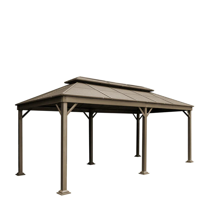 New 10’ x 20’ Hardtop, Double Tier Steel Roof Patio Gazebo, Mosquito Nets & Curtains Included