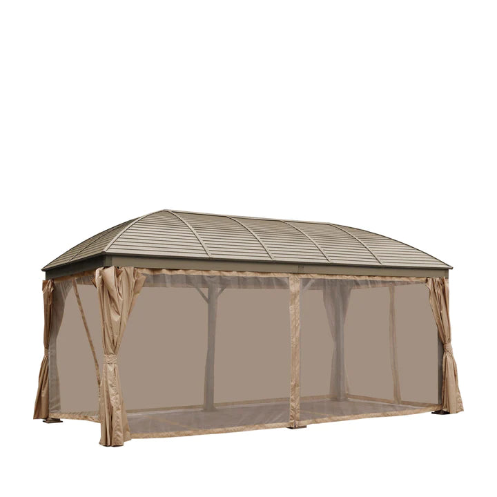 New 10’ x 20’ Hardtop Curved Steel Roof Patio Gazebo, Mosquito Nets & Curtains Included