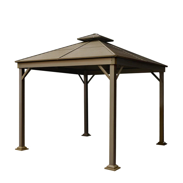 New 10’ x 10’ Hardtop, Double Tier Steel Roof Patio Gazebo, Mosquito Nets & Curtains Included