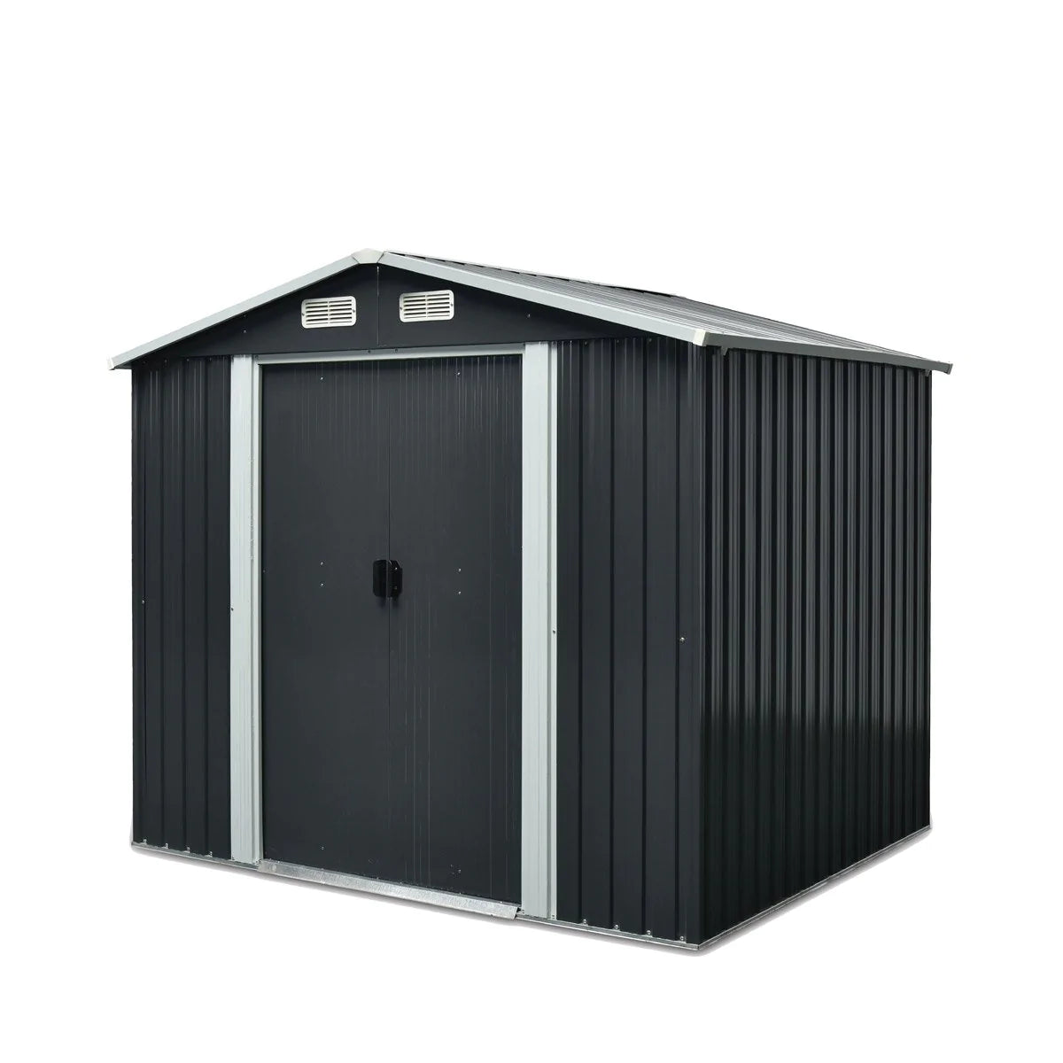 New 6’ x 8’ Galvanized Apex Roof Metal Shed, 41” Sliding Door, 29 GA Corrugated Metal, 67” Edge Height