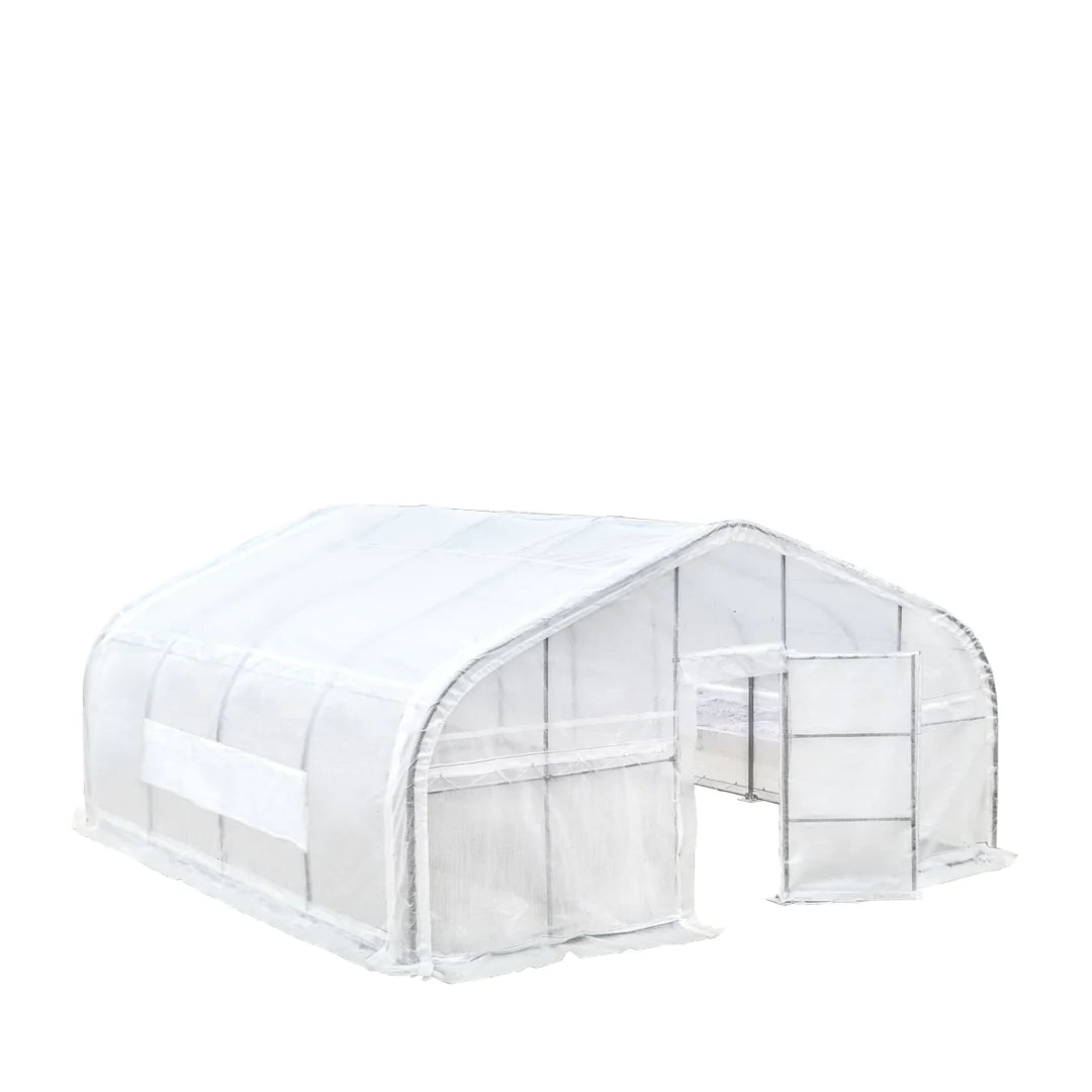 New 20’ x 20’ Tunnel Greenhouse Grow Tent w/12 Mil Ripstop Leno Mesh Cover, Cold Frame, Roll-up Windows, Peak Ceiling Roof