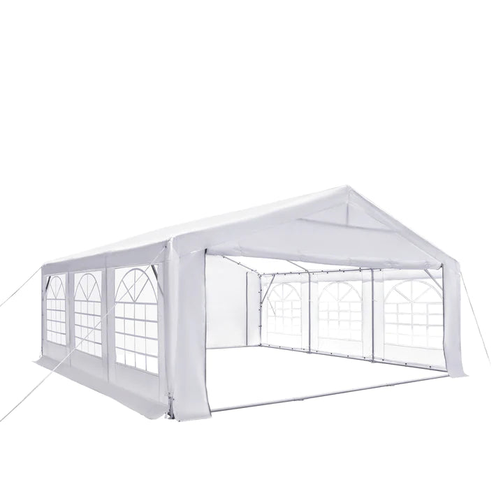 New 20' x 20' Heavy Duty Outdoor Party Tent with Removable Sidewalls and Roll-Up Doors, 11 oz PE Cover, 6’6” Overhead, 10’ Peak Ceiling