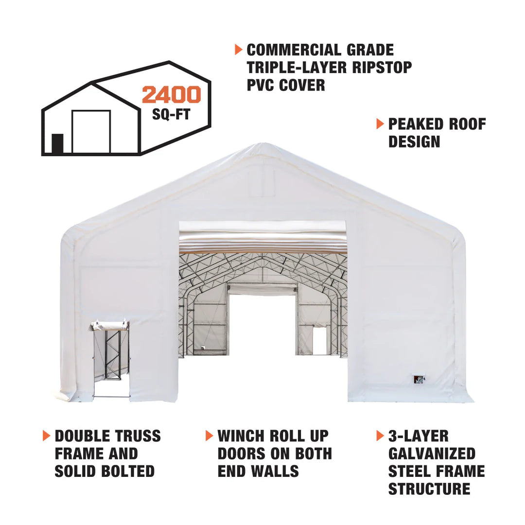 New 30' x 80' Dual Truss Storage Shelter with Heavy Duty 17 oz PVC Cover & Drive Through Doors