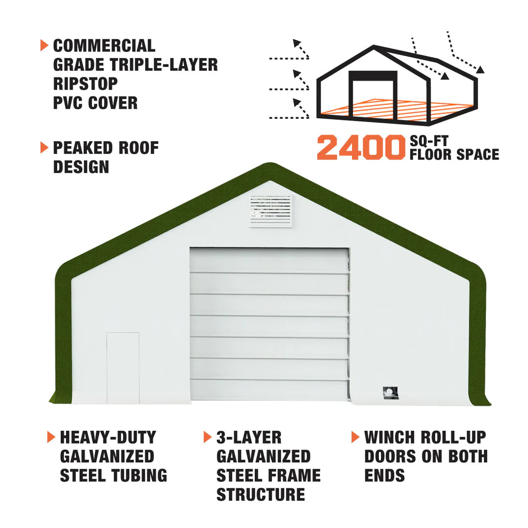 New 40' x 60' Dual Truss Storage Shelter with Heavy Duty 21 oz PVC Cover & Drive Through Doors